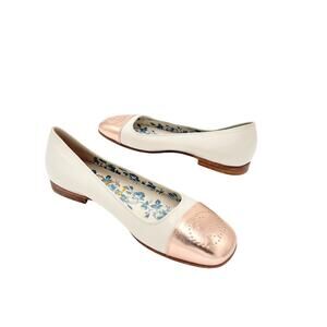 Gucci Hills GG Cap Toe Ballet Flat Leather Ivory White Metallic Pink Size EU 39